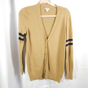 J Crew Womens Medium Beige Tan V-Neck Merino Wool Blend Cardigan Sweater